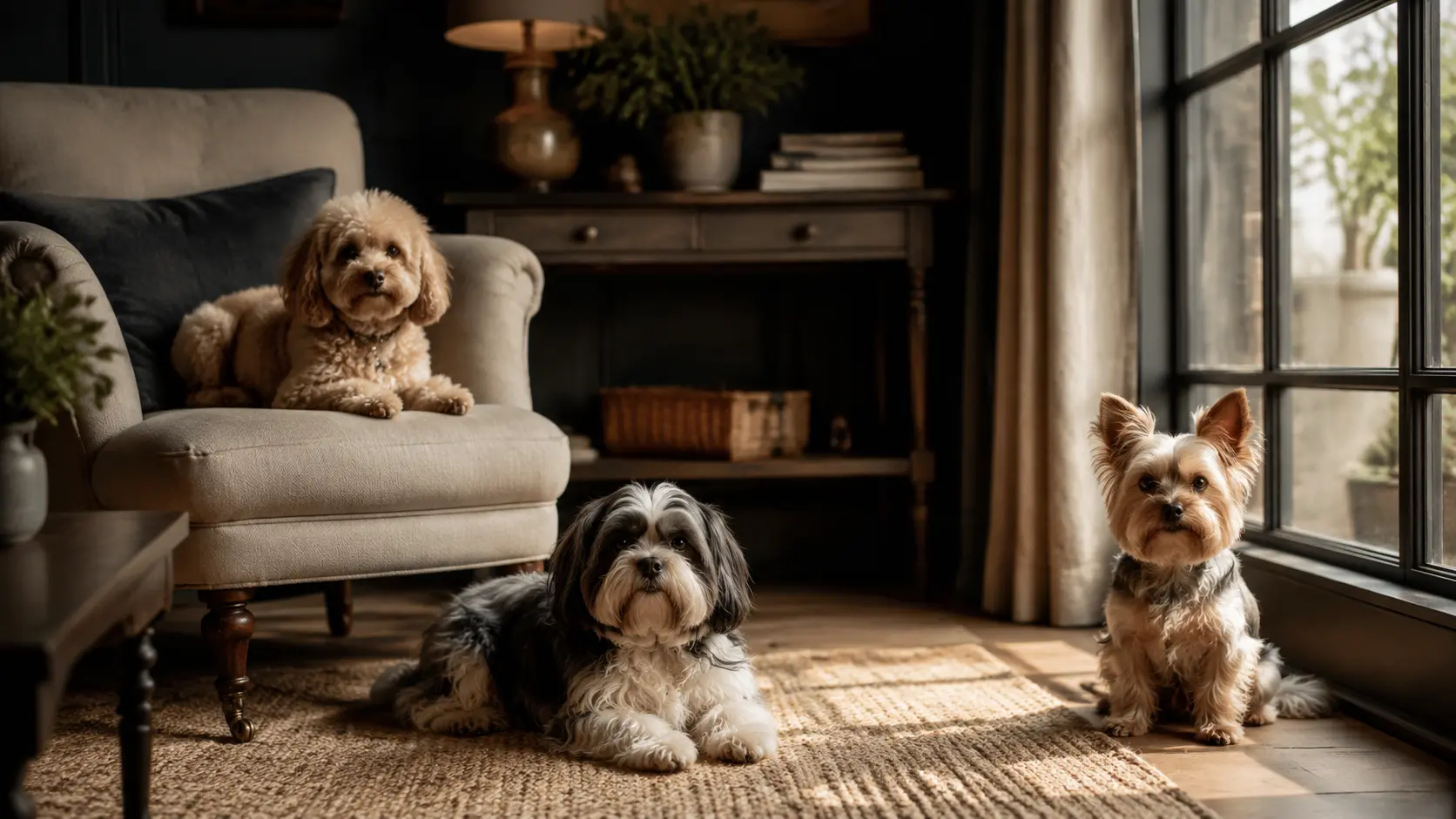 Little dogs relaxing in a comfortable home environment